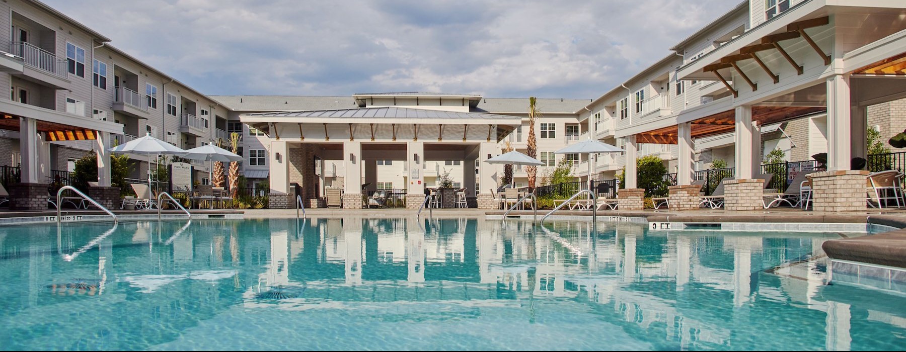 a pool in a courtyard